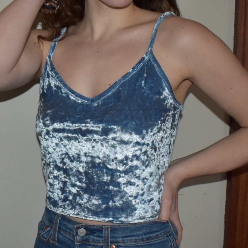 Urban Outfitters Light Blue Crushed Velvet Cami